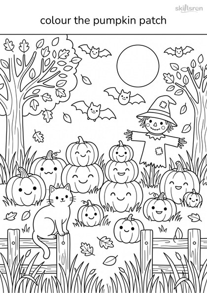 Color the pumpkin patch worksheet from the Halloween pack