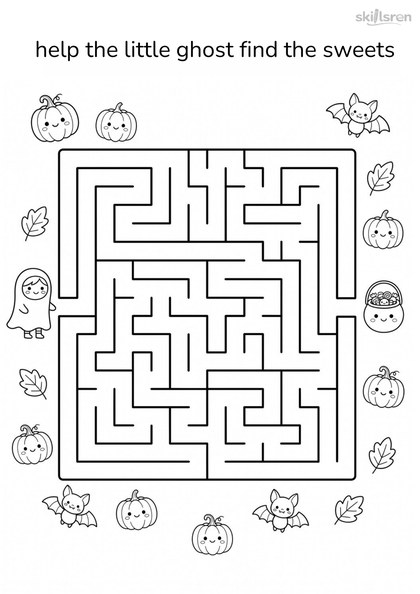 Help the little ghost find the candy maze from the Halloween pack