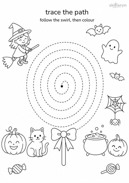 Trace the swirl worksheet from the Halloween pack